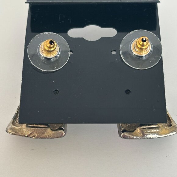 Abstract Enamel Dangle Earrings Swirl Colorful Gold Tone Multi Color Retro 1980s - Picture 3 of 4